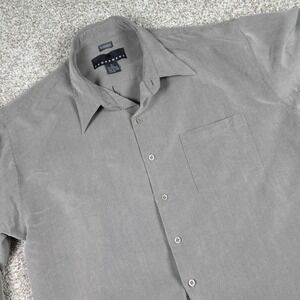 Consensus Mens XL Gray Sueded Rayon Blend Long Sleeve Button Down Shirt Flawed